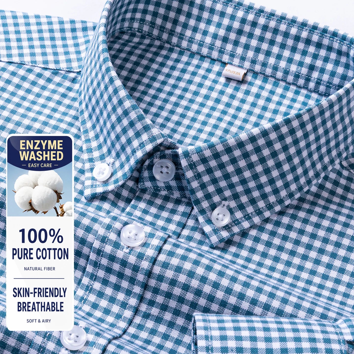 Men Cotton Oxford Shirt Long Sleeve Button Down Casual Business Shirt Pre-Shrunk Enzyme Washed Breathable Wrinkle Resistant