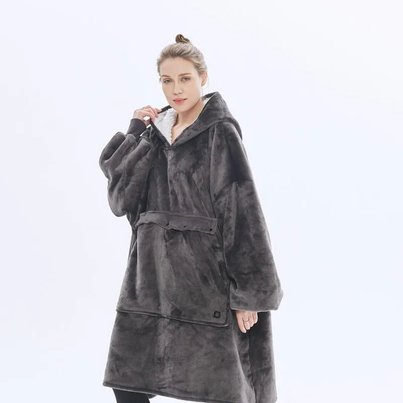 Heated Winter Home Clothes Large Size Blanket Wearable Thiened  Hing Hooded Lazy Blanket USB Heating Couples Robe