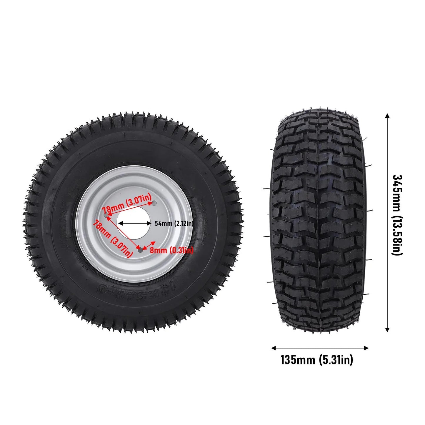 13x5.00‑6 Wheel Tire with Rim Vacuum Tubeless Enhanced Traction Antislip All Terrain Tire for ATV Quad Go Kart Golf Cart Bike