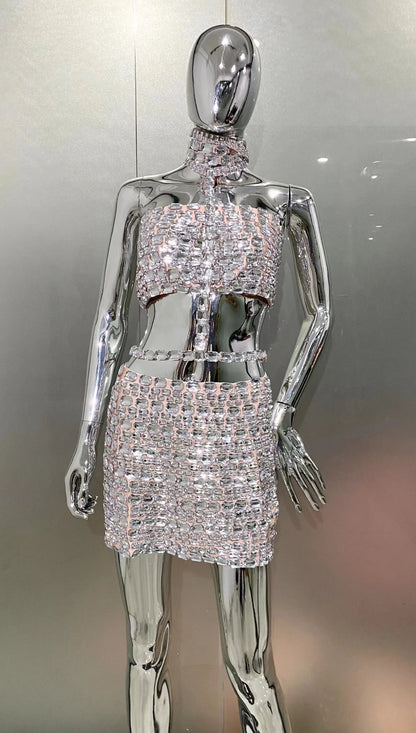 High Quality Stylish Item Super Shining Diamonds Fashionable Neck Chain Short Strapless Top Hot Sexy Woman Fashion Party Outfit
