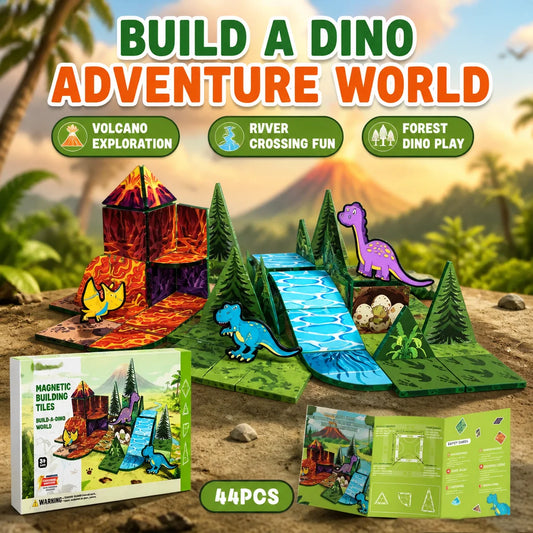 Dinosaur Magnetic Building Blocks, 44PCS, Creative 3D Tiles Set, STEM Educational Toys, Kids Birthday Gift.