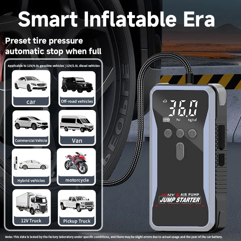 1500A Car Jump Starter Power Bank Portable 150PSI Air Pump Car Battery Emergency Boosters Starting Device Car Starter 2025
