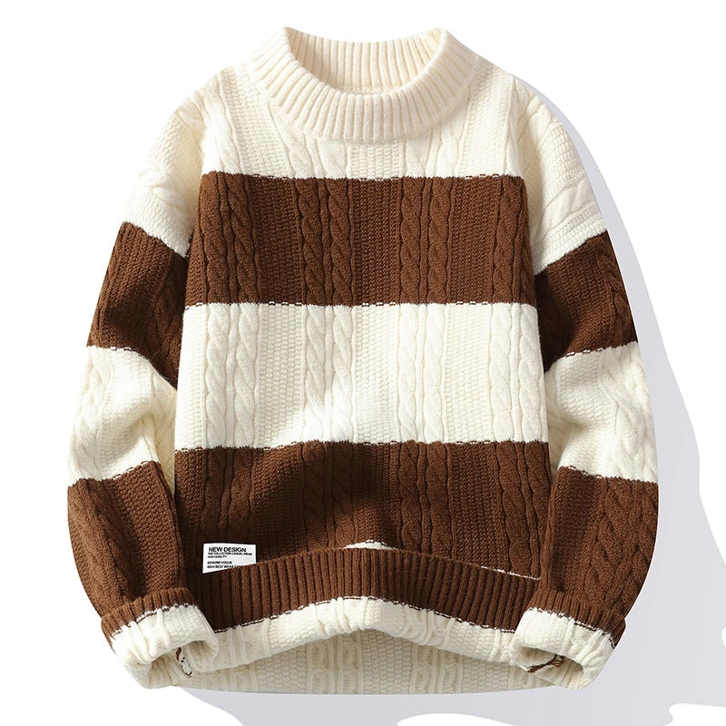 Autumn and Winter New Casual Fashion Color Matching Trend Warm Outdoor Comfortable Sweater Men's Knitted Bottom Shirt