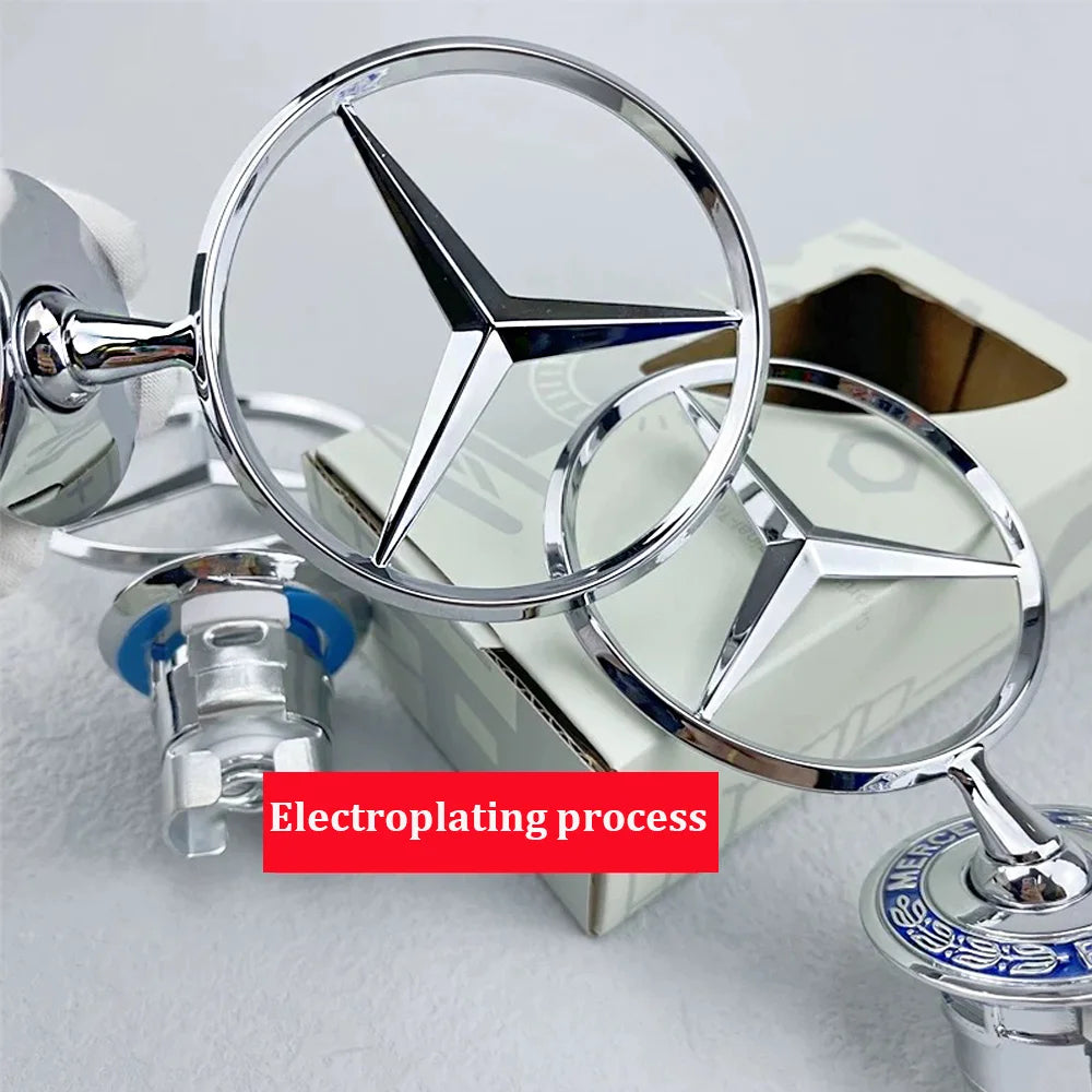For Mercedes Benz 1pcs 44mm Metal Chrome Black Car Front Hood Emblem Bonnet Logo C E S Class W204 W212 W220 W210 W221 Accessorie