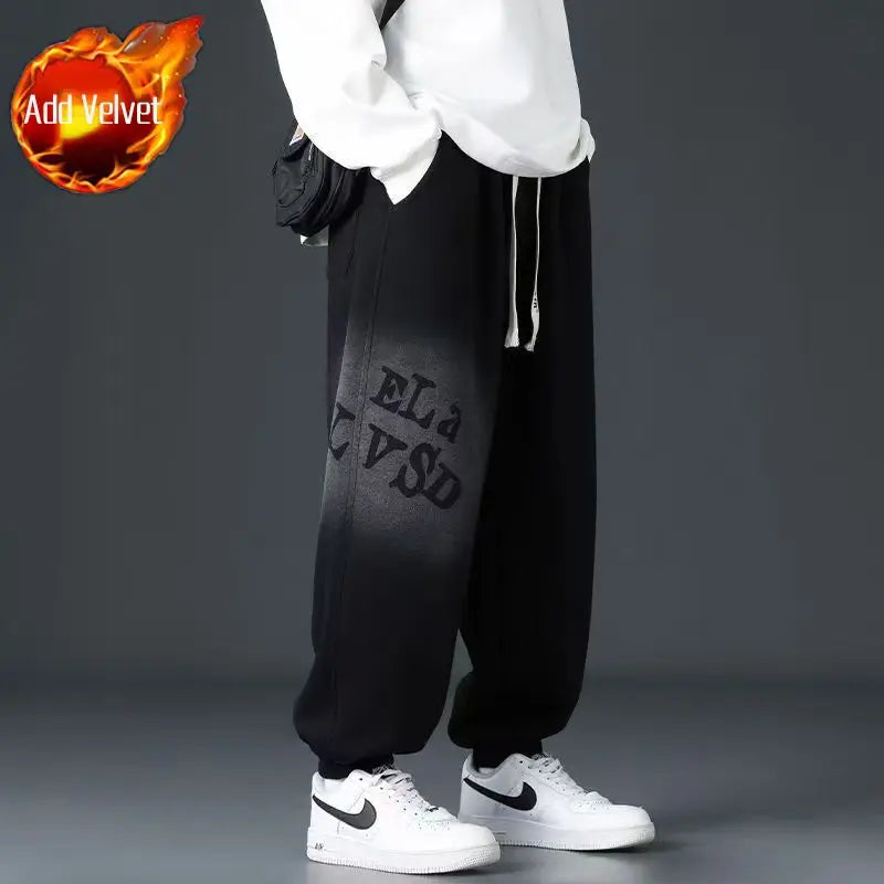 Autumn Winter Men’s Cozy Fleece Lined Pants Loose Sport Joggers for Teens High School Youth Everyday Comfortable Streetwear