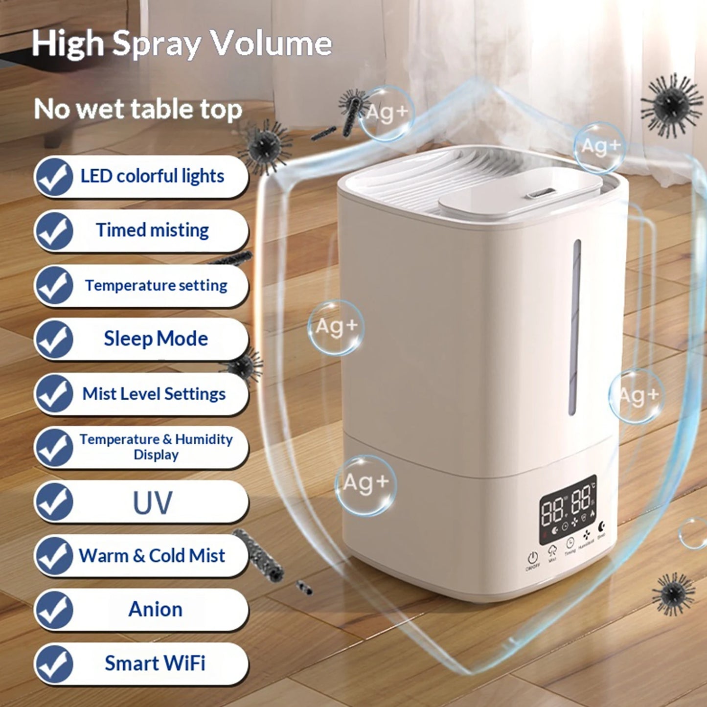 5L Air Humidifier with Air Purifier Cool Mist Humidifier Top Fill Humidifier for Baby Nursery Plants Indoor