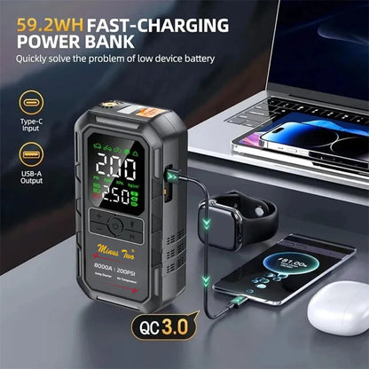 8000A Peak Wireless Jump Starter, Portable Car Battery Booster, All-in-One Emergency Power Supply, Backup Power for Vehicles。