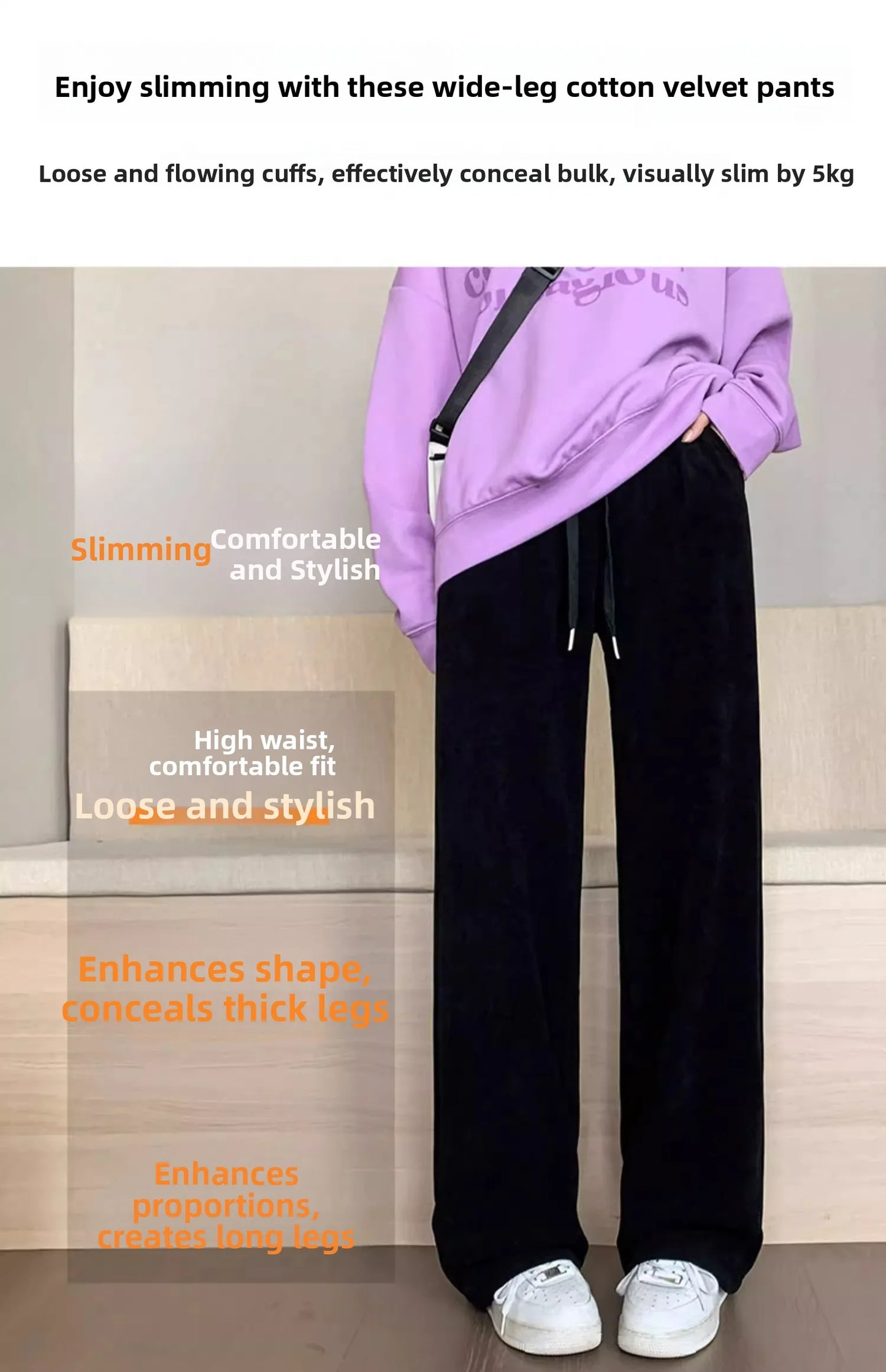plus Size Women's Casual High Waist Thin Wide Leg Pants Spring Autumn Straight Cut Long Trousers Comfortable Slimming Effect