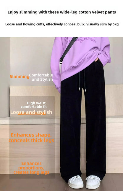 plus Size Women's Casual High Waist Thin Wide Leg Pants Spring Autumn Straight Cut Long Trousers Comfortable Slimming Effect