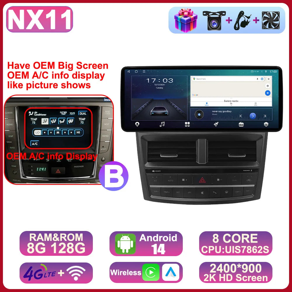 12.3" 2Din DSP Android 14 Car Radio Intelligent System For LEXUS IS200 IS220 IS250 IS300 IS350 2006 - 2012 Carplay Auto Navi HU