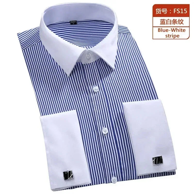 French Cufflinks Shirt, Men's Long Sleeve, Four Seasons Gentlemen's Shirt, One Piece, Multi color, Business Casual Shirt