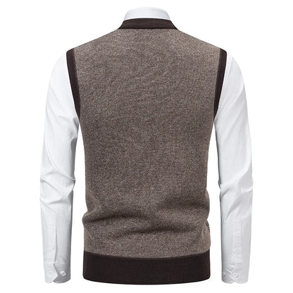 2026 Men's V-neck Knitted Sweater Warm Autumn Winter Diamond Grid Twisted Flower Casual Fashion Versatile Knit Top