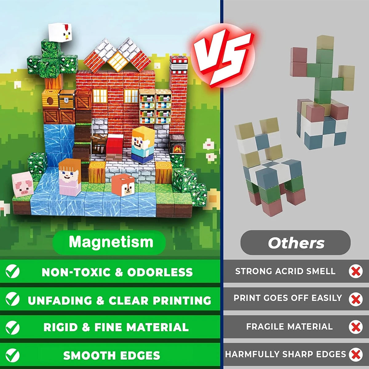 Magnetic Building Block Toy Mine World Stacking Creativity Bricks Forest Houses Architectural Model Set Kids for Boy Girls Gift