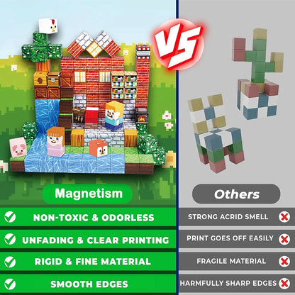 Magnetic Building Block Toy Mine World Stacking Creativity Bricks Forest Houses Architectural Model Set Kids for Boy Girls Gift