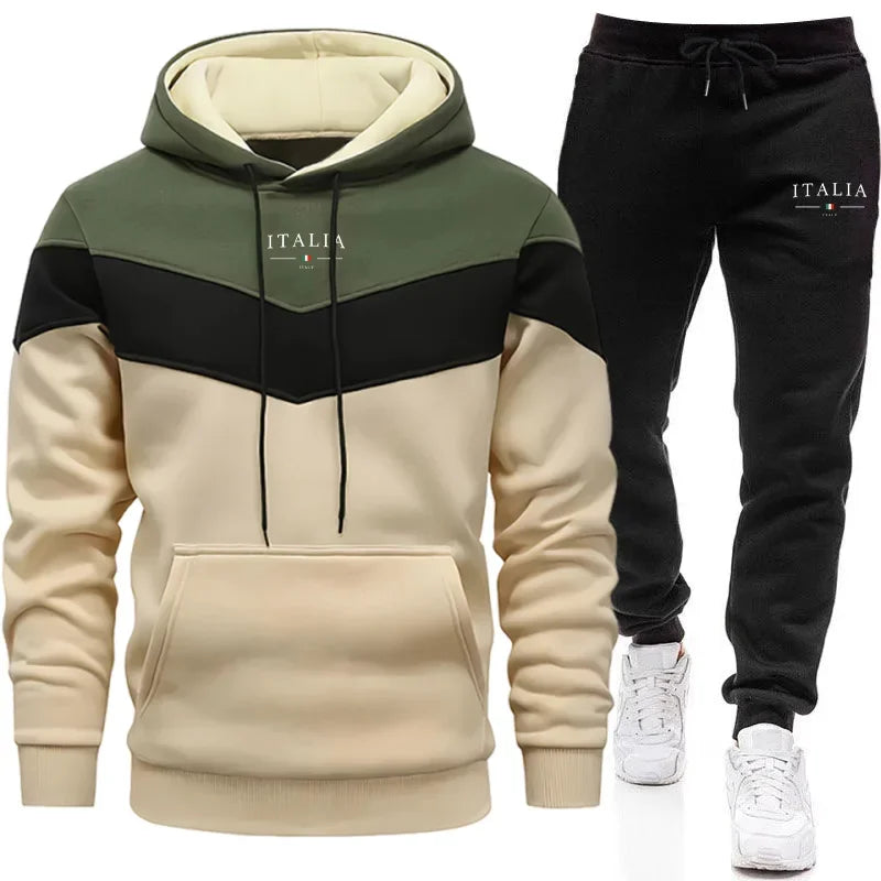 Italy Fashion Men Casual Sportswear Set Hooded Sweatshirt Winter Jogger Tracksuit Autumn Urban Fashion Hoodies Black Sweatpants