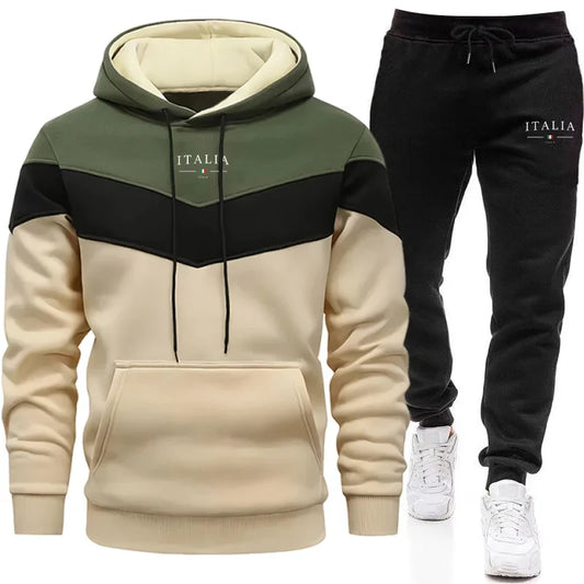 Italy Fashion Men Casual Sportswear Set Hooded Sweatshirt Winter Jogger Tracksuit Autumn Urban Fashion Hoodies Black Sweatpants