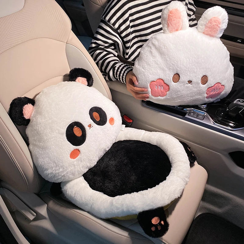 Plush Cartoon Panda/Rabbit Car Waist Neck Pillow Seat Cushion Sofa Office Rest Chair Pad Girl Women Lovers Car Interior Cute