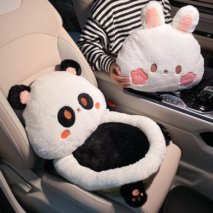 Plush Cartoon Panda/Rabbit Car Waist Neck Pillow Seat Cushion Sofa Office Rest Chair Pad Girl Women Lovers Car Interior Cute