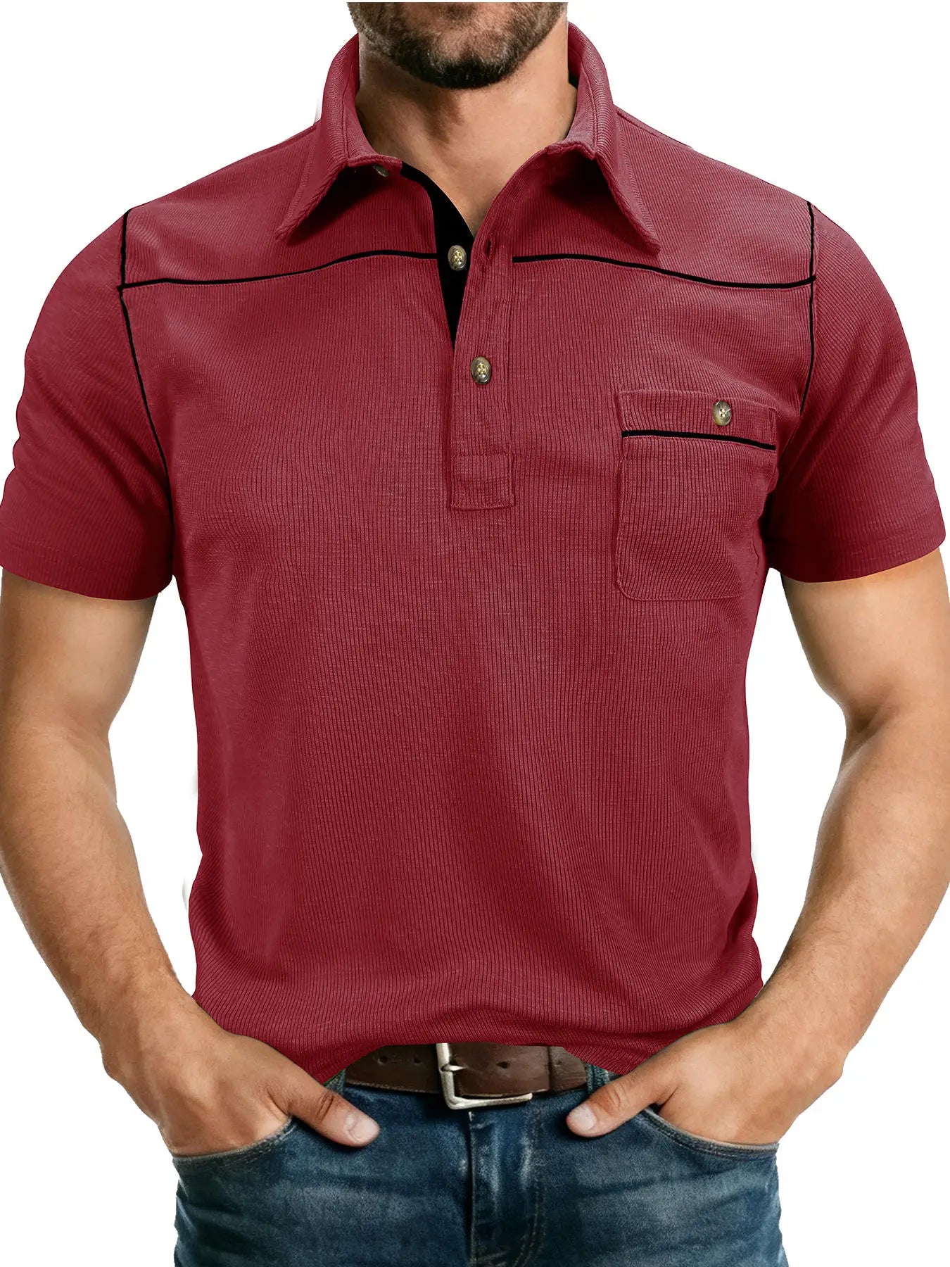 Plus Size Men's Polo Shirt 2026 Summer Fashion Vacation Casual Collared Solid Color Henley T-Shirt Pullover Top