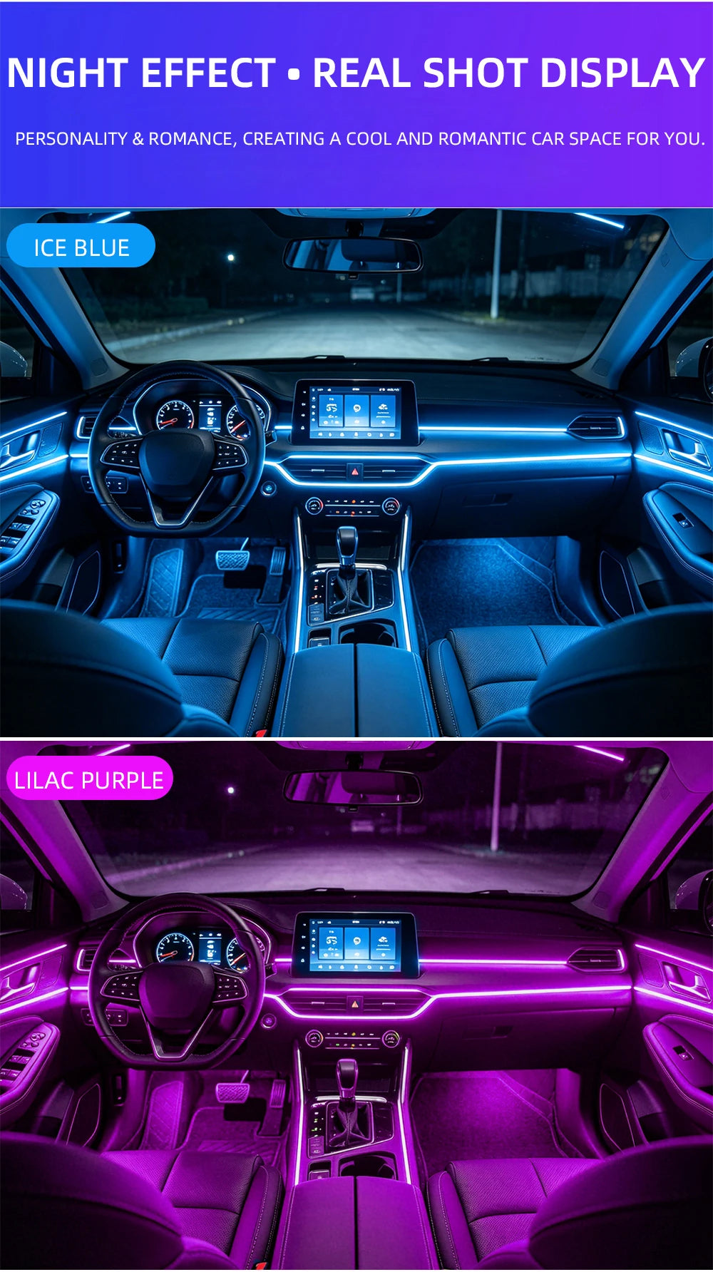 Car 4/5/6in1 Interior Decoration Ambient RGB Fiber-Optic Light Strip USB Dashboard Neon Light Strip App Control Accessories