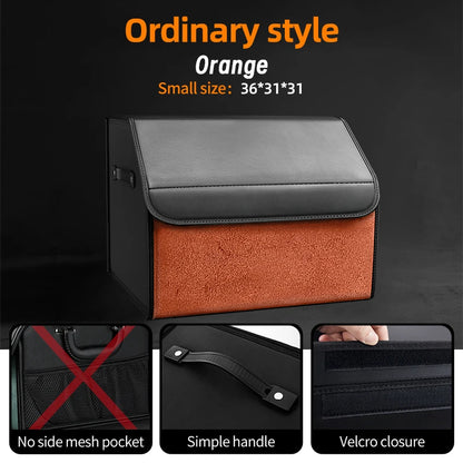 Car Suede Trunk Organizer Large Capacity Leather Foldable Storage Box Portable Multifunctional Tool Organizer Car Accessories
