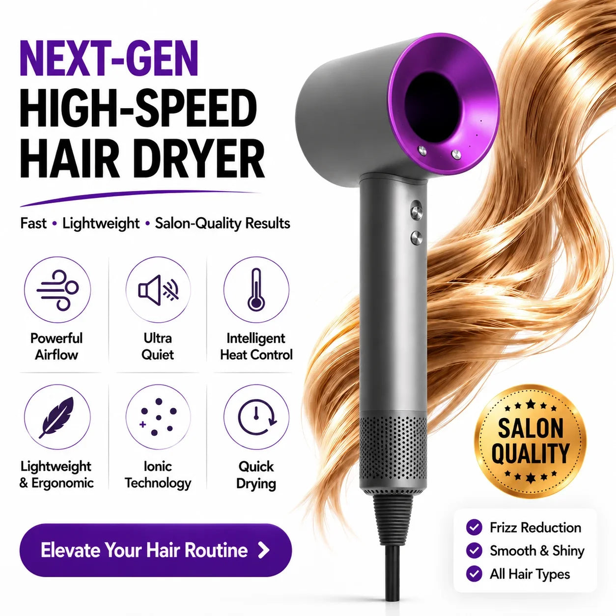 1600W Professional Hair-care Negative lon Hair dryer 220V Leafless Hairdryer HighSpeed household Blow Dryer Salon Style Tool