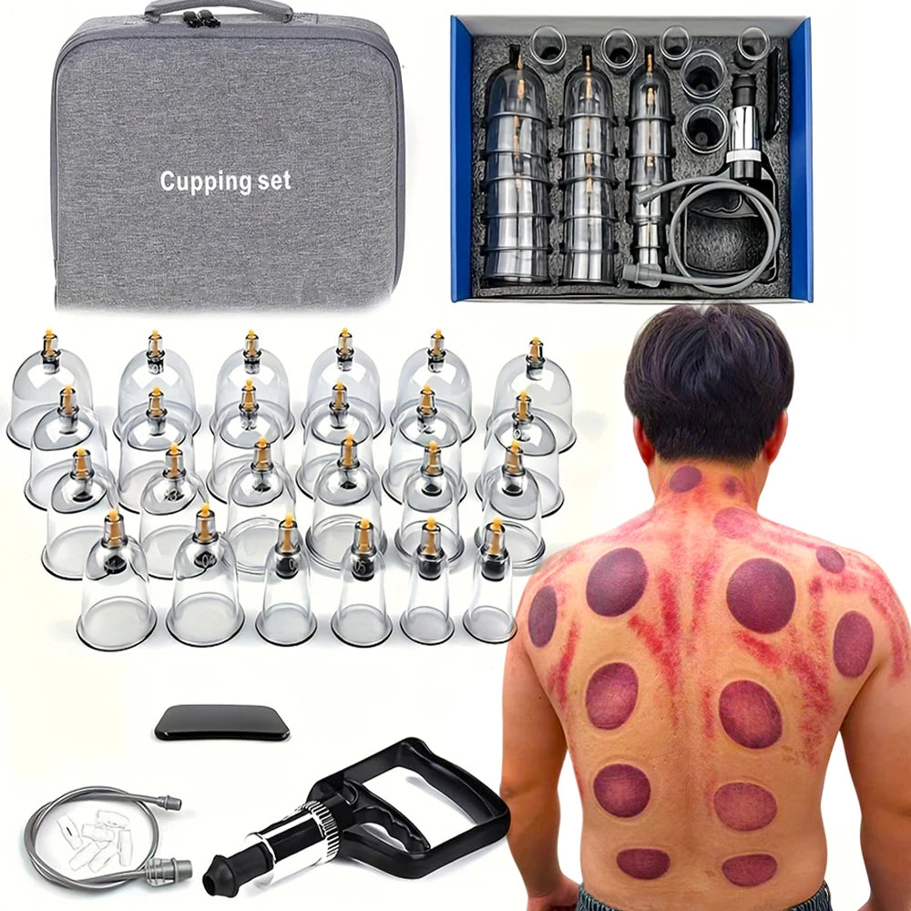24/12Pcs Cupping Relaxation Set: Cupping Cups in Various Sizes, a Manual Pump, and a Detailed Guide Cupping Set for Massage