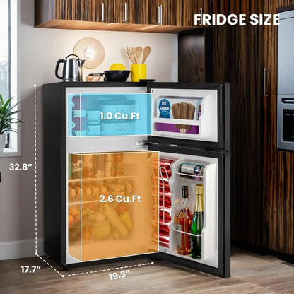 3.6 Cu.Ft Mini Fridge with Freezer, 2-Door Compact Refrigerator with Adjustable Thermostat, Quiet for Bedroom, Dorm & Office