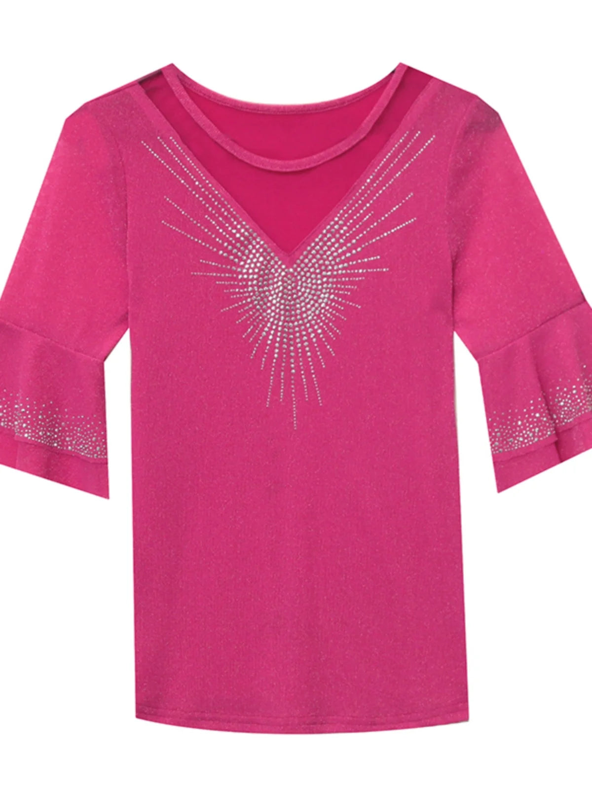 Sexy Hollow out Mesh Seven Quarter Sleeve Fashion Trend Summer T-Shirt Women Slimming Versatile Top Half Sleeve Small Shirt