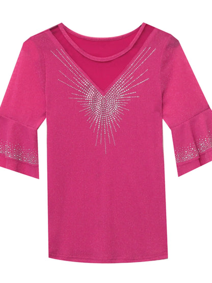 Sexy Hollow out Mesh Seven Quarter Sleeve Fashion Trend Summer T-Shirt Women Slimming Versatile Top Half Sleeve Small Shirt