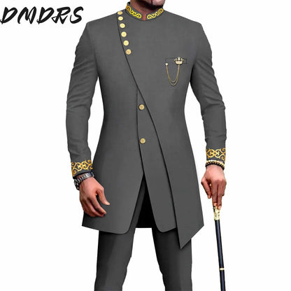 Elegant African National Printing Batik Men's Casual 2PCS Suit For Wedding Dinner Event Suit terno masculinos complete costume