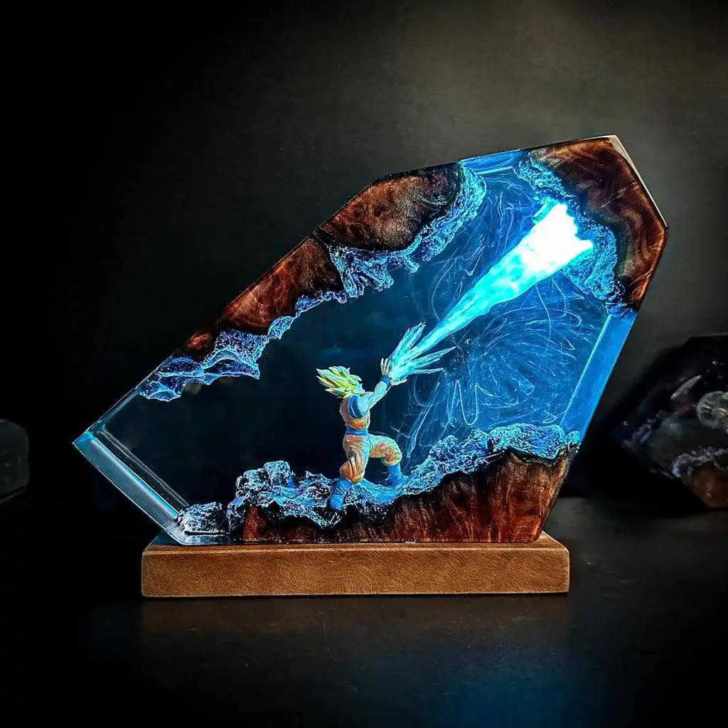 New Dragon Ball Z Action Scene Art Statue,Anime Collectible Desk Lamp & Decor Figure，Goku Kamehameha Epoxy Resin LED Night Light