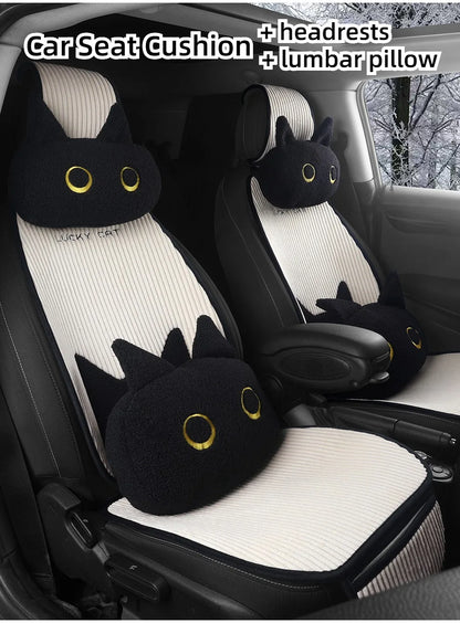 Lucky Kitten car seat covers, Corduroy Seat Cushion with Storage Bag Suitable for More Than 95% Car Models Trucks, Sedans SUVs