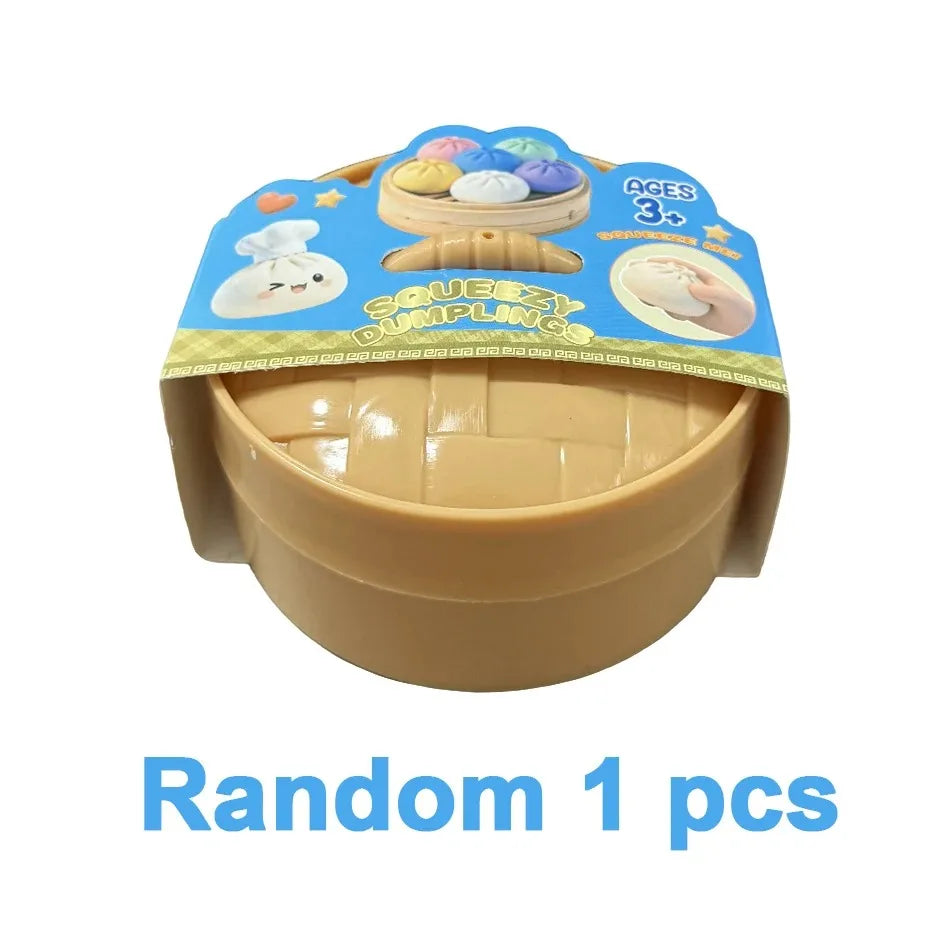 HOT Realistic Giant Dumpling Squeeze Toy with Bamboo Steamer Soft TPR Dough Ball Decompression Fidget Toy Creative Funny Gift