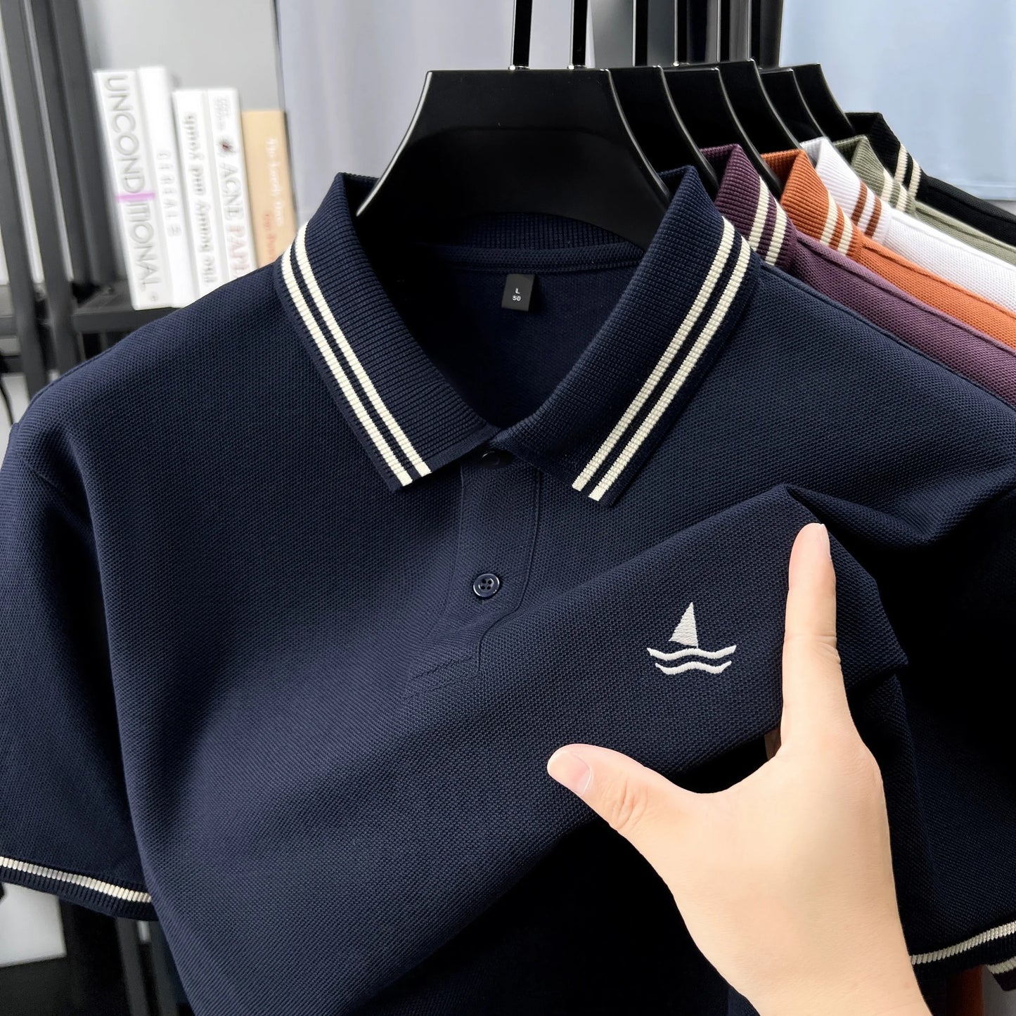 100% Cotton Men's Smart Leisure Polo Shirt Lightweight Comfort Short Sleeve Summer Daily Golf Premium Sailboat Embroidered Tee