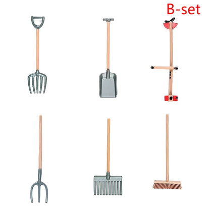 1Set 1:12 Dollhouse Miniature Farm Tool Ax Shovel Pull Cart Broom Boots Watering Can Garden Decor Toy Doll House Accessories