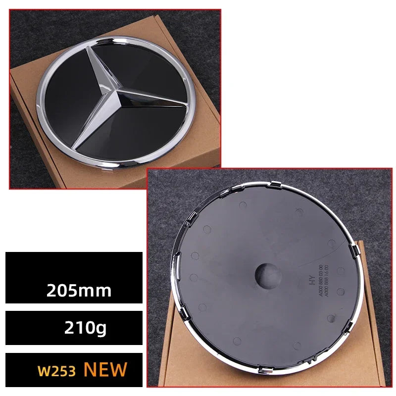 Car Front Grille Emblem Star Badge  Logo Chrome black Silver 3D Mirror Mercedes Benz Amg W205 W204 W253 W213 W206 W166 gle glc