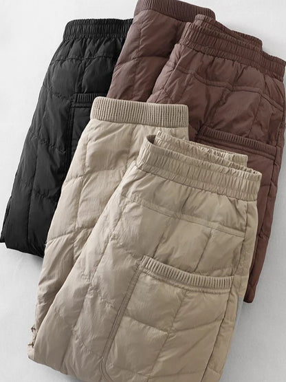 Women's Quilted Pants Casual Lightweight Thickened Warm Harem Style Straight Leg High Waist Long Trousers Winter Fashion