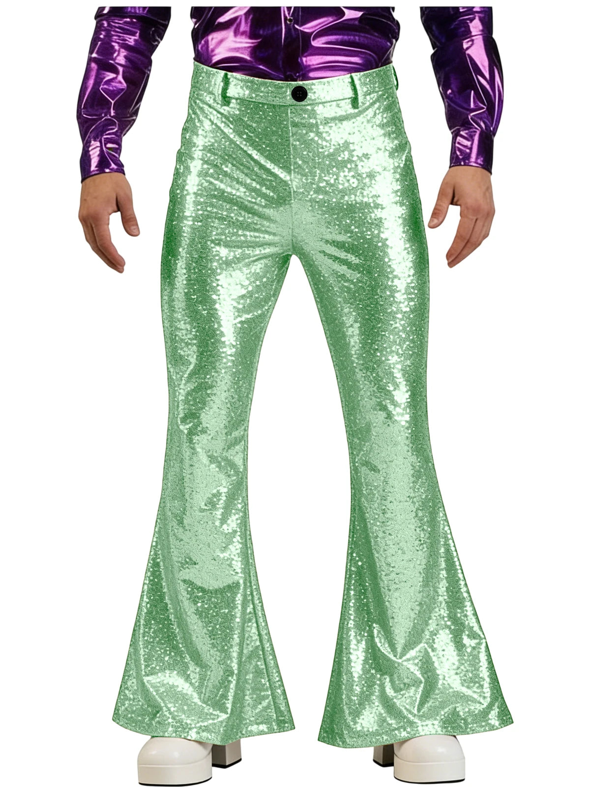 Men's Sequin Flare Pants High Waist Sparkly Bell Bottom Trousers Shiny Glitter Stretchy Breathable for Stage Performance Party