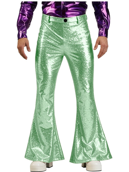Men's Sequin Flare Pants High Waist Sparkly Bell Bottom Trousers Shiny Glitter Stretchy Breathable for Stage Performance Party