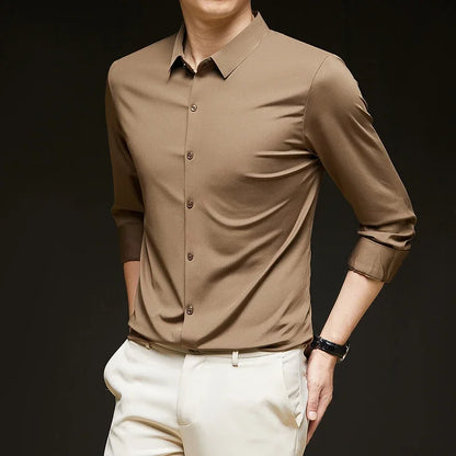 Premium Men's Ultra-Stretch Slim-fit Shirt - High-Quality Silky Business Formal Long-Sleeve Shirt for Social and Casual Wear