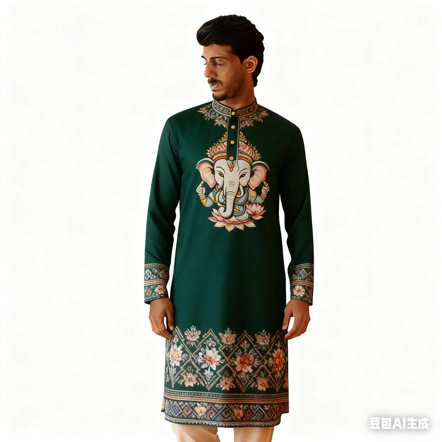 National Style Men Digital Printed Kurta Vardha Regular Mandarin Long Suitable Musulmans Homme Traje Arabe Hombre