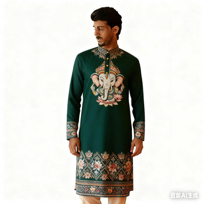 National Style Men Digital Printed Kurta Vardha Regular Mandarin Long Suitable Musulmans Homme Traje Arabe Hombre