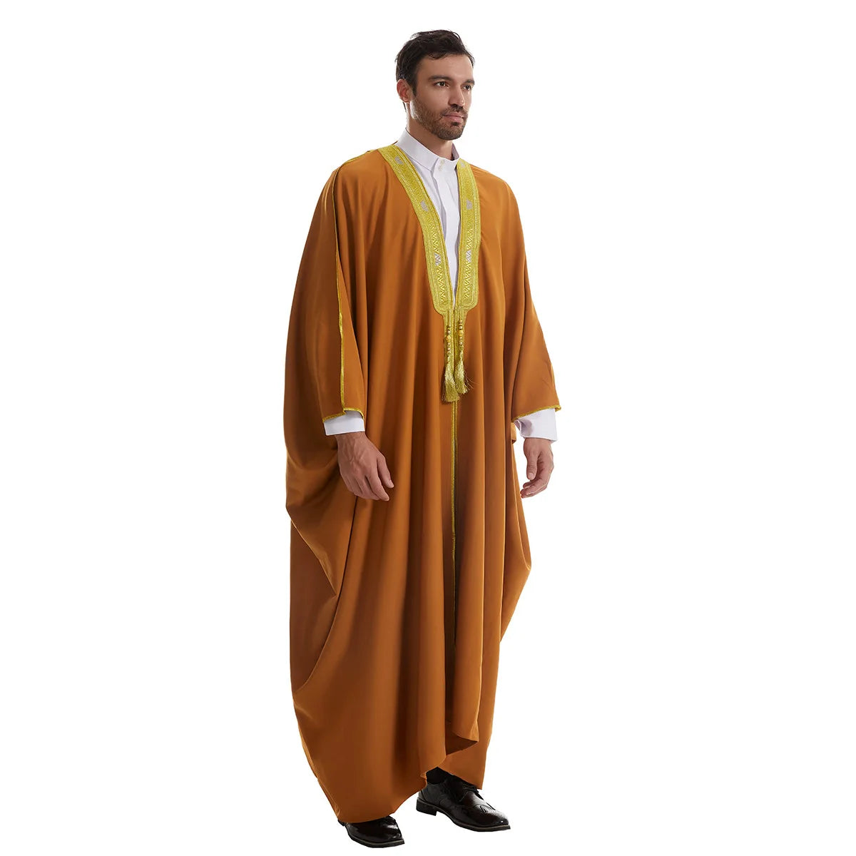 Islamic Men Kimono Woolen Sweater Eid Al Fitr Ramadan Muslim Dress Saudi Arabian Embroidered Robe