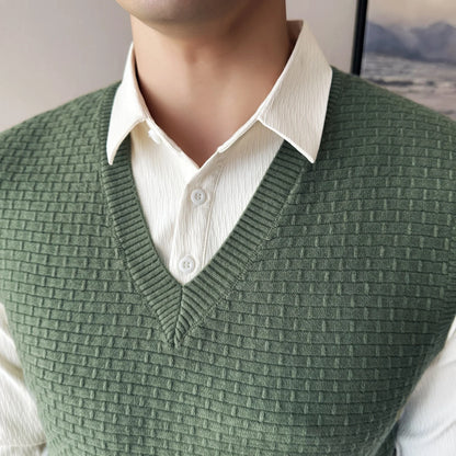 Autumn and Winter Men's V - Neck Knitted  Vest Business Casual Men's Daily Commute Knit Sweater