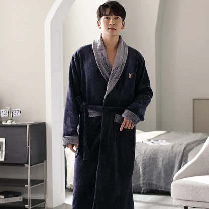 High Quality Men Bath Robe Warm Flannel Coral Fleece Bathrobe Male Dressing Gown Pijamas Hombre