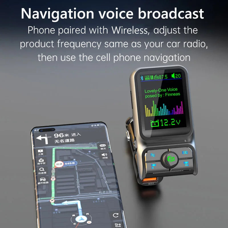 Bluetooth 5.0 FM Transmitter Handsfree Car MP3 Player QC3.0 PD24W Dual USB Quick Charger Colorful Ambient Light Car Accessories