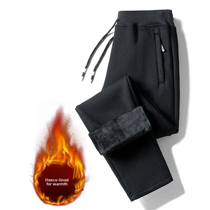 Men's Fleece Lined Loose Fit Trousers Korean Style Casual Pants with Pockets Zipper Closure Autumn Winter Outerwear Cargo Pants