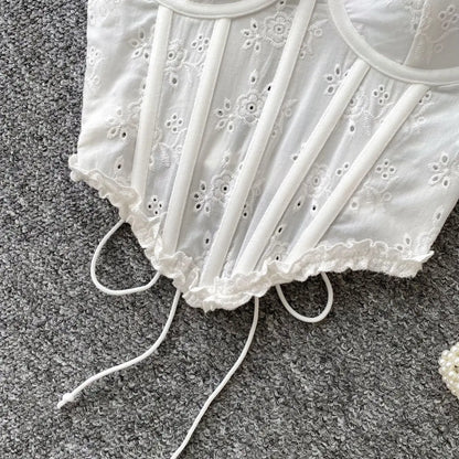 Sweet Heavy Embroidery Hollow out Strap Vest Women Summer Pure Desire Spicy Fibone Slimming Top Women's Faion Outfit
