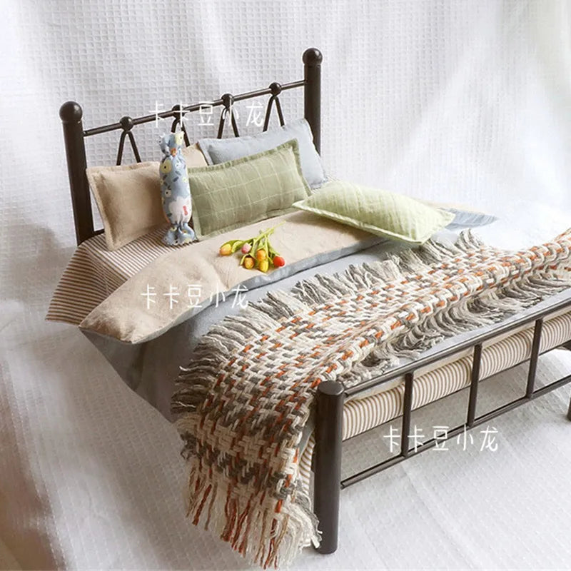 1/6 1/12 Doll House Model Furniture Accessories Cotton Bedding Set Bjd Ob11 Gsc Blyth Lol Miniature Dollhouse Sheet Quilt Pillow